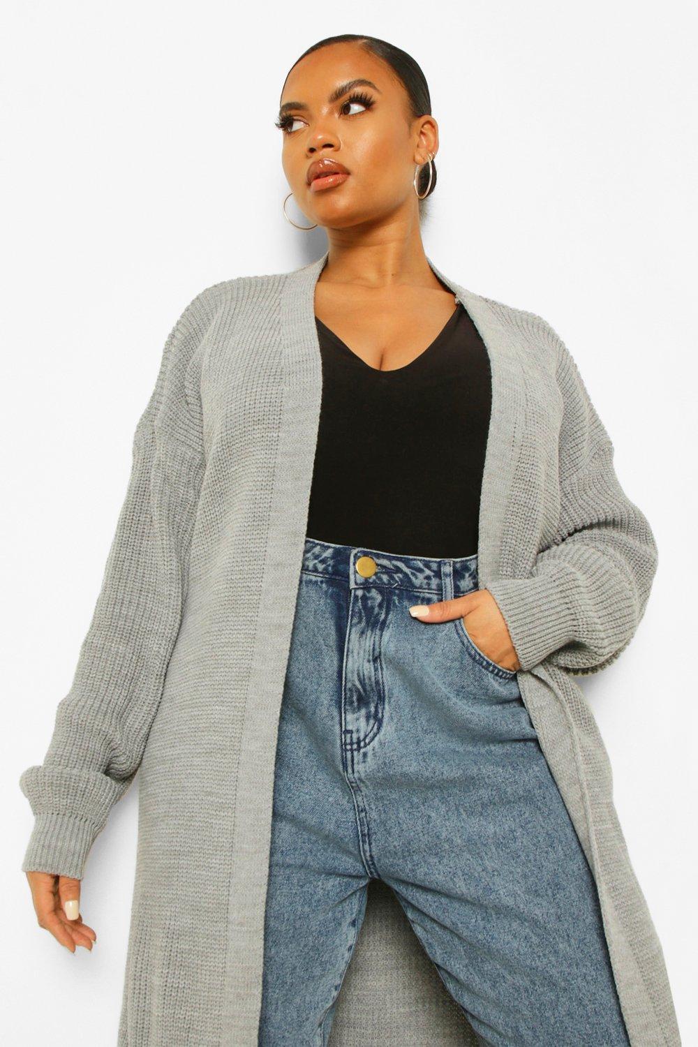 Women s Plus Knitted Ribbed Maxi Cardigan Boohoo UK